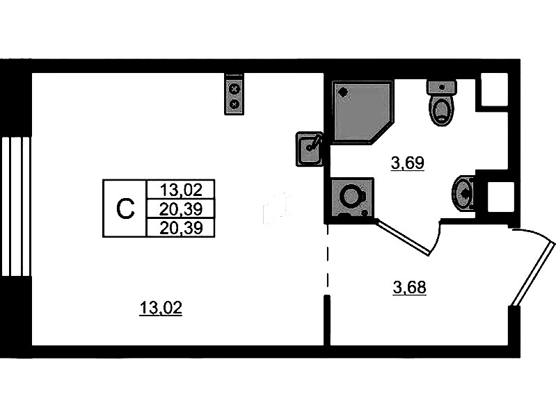 Квартира студия 20.39 м², 1/5 эт., ЖК «Plus Пулковский»